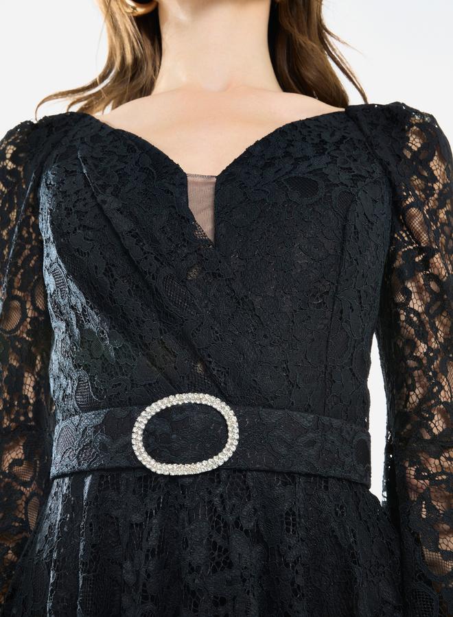 House of Moda Women Lace Flare Sleeve Midi Dress - Image 4